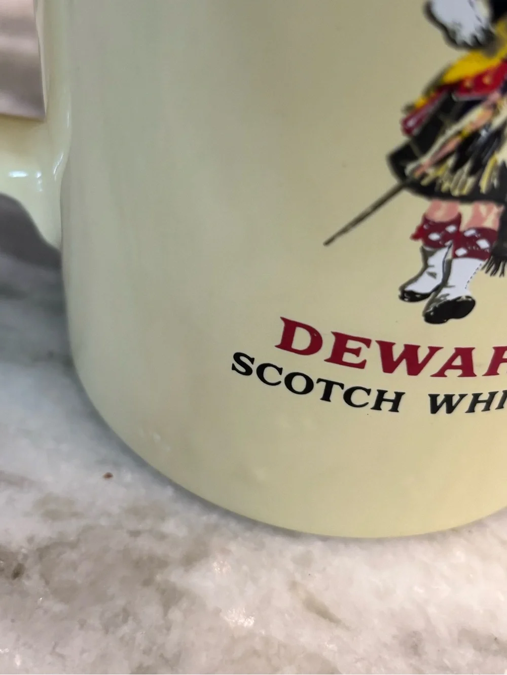 Dewar’s White Label Scotch Whisky yellow ceramic 7” pitcher